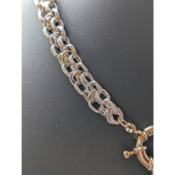 OE Two Tone Chain Front Mariner's Clasp Two Tone Curled Snake Pendant Necklace - Picture 4 of 7